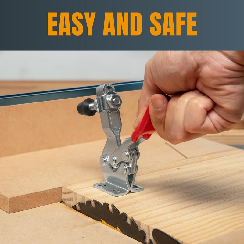 POWERTEC 2PK Toggle Clamp, 500 lbs Holding Capacity, 225D Quick Release Horizontal Clamps w/Antislip Rubber Pressure Tip for Woodworking Jigs and Fixtures, Welding, Drill Press, Crosscut Sled (20325) - Image 3